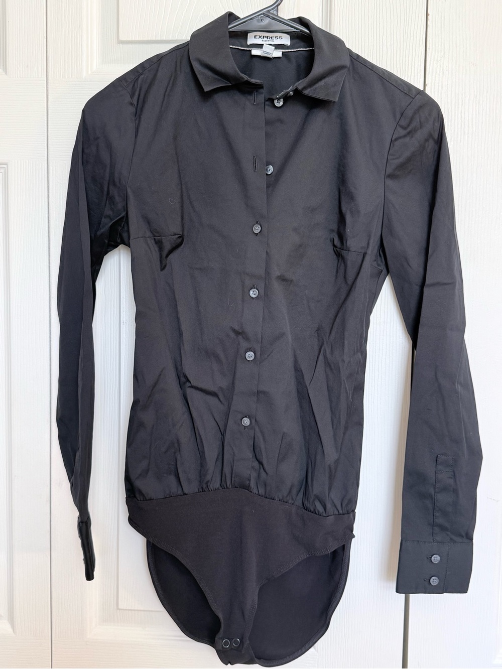 Express Black Long-Sleeve Button-Front Bodysuit Shirt